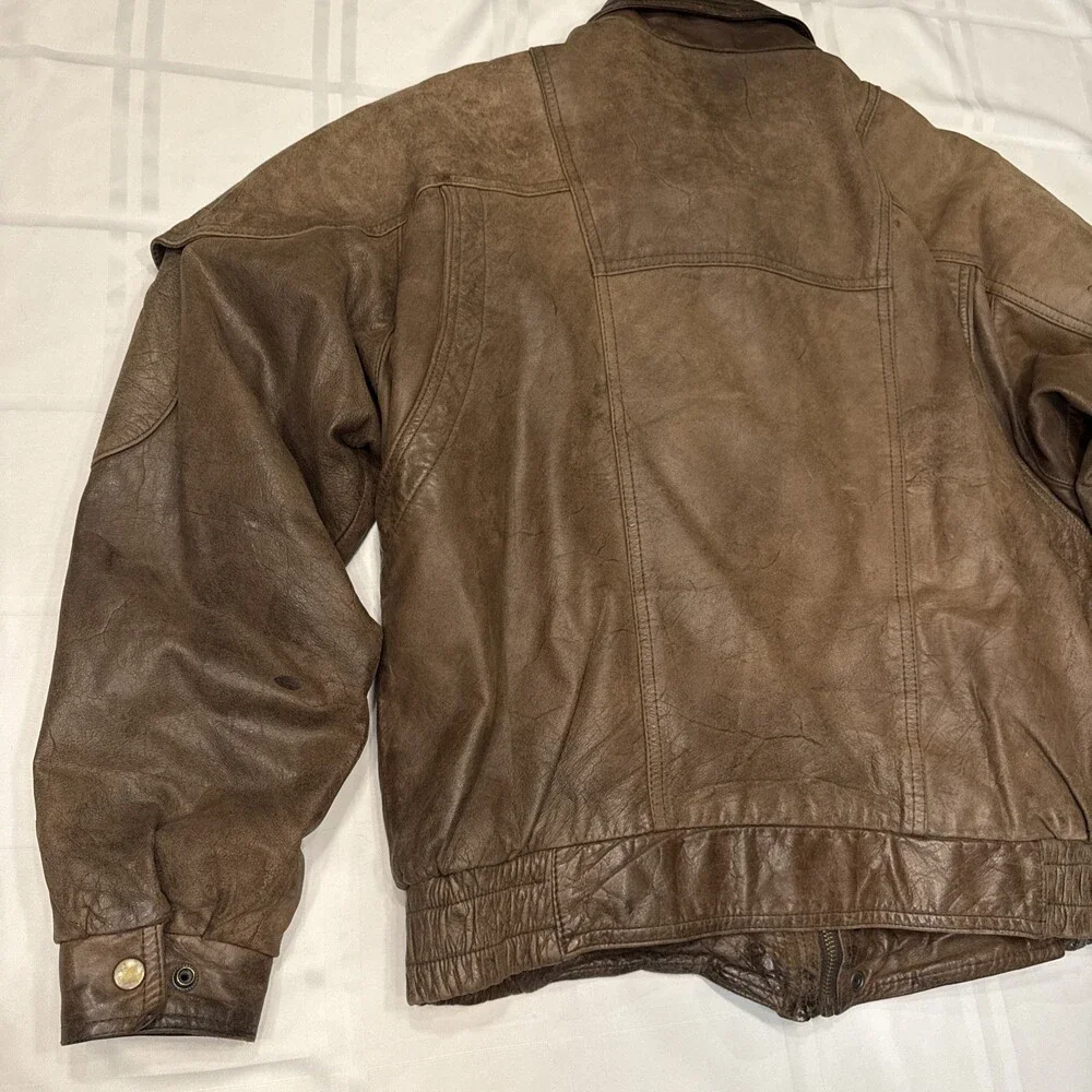 Vintage Weekends Men's Brown Leather Full-Zip Bomber Jacket Size M